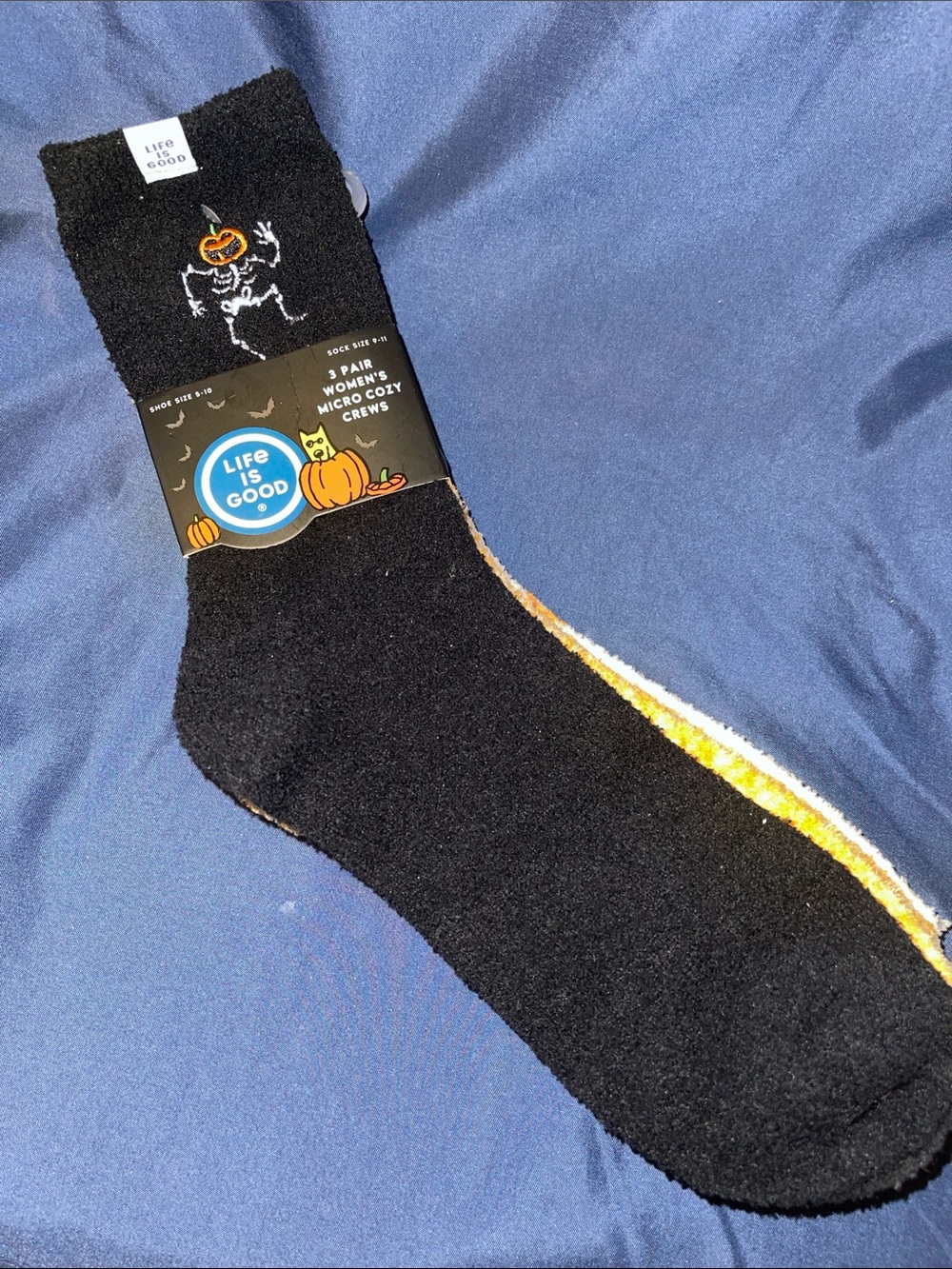 Life Is Good - 3 Pk Halloween Black Cozy Crew Socks